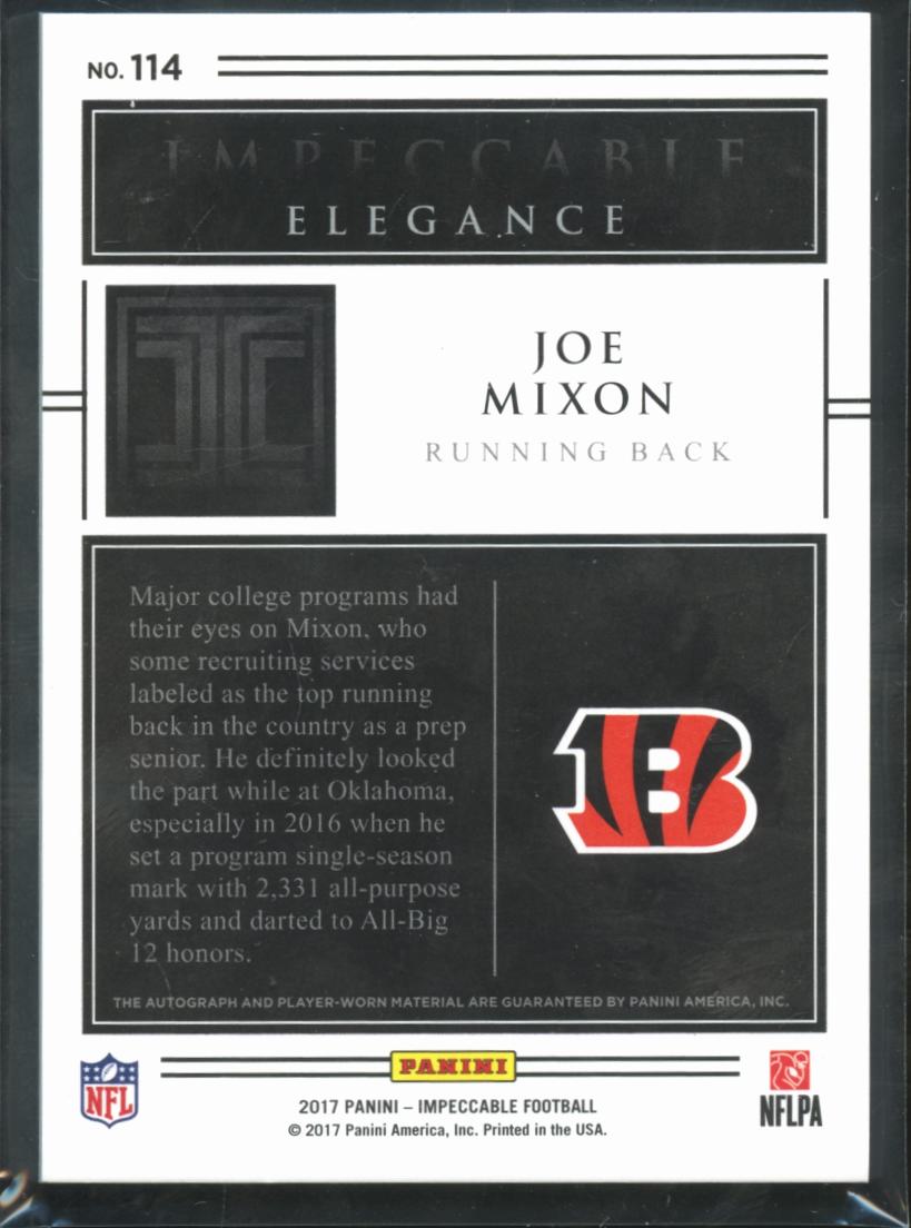 Joe Mixon 2017 Impeccable Auto Autograph Patch RC 21/25 Cincinnati Bengals