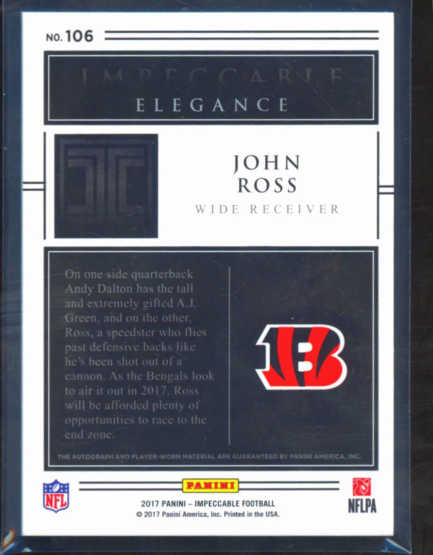 John Ross 2017 Impeccable Auto Autograph Patch RC 3/75 Cincinnati Bengals