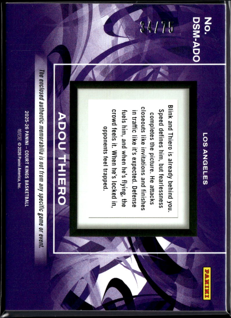 Adou Thiero 2025-26 Court Kings Jersey Patch RC LA Lakers 34/75