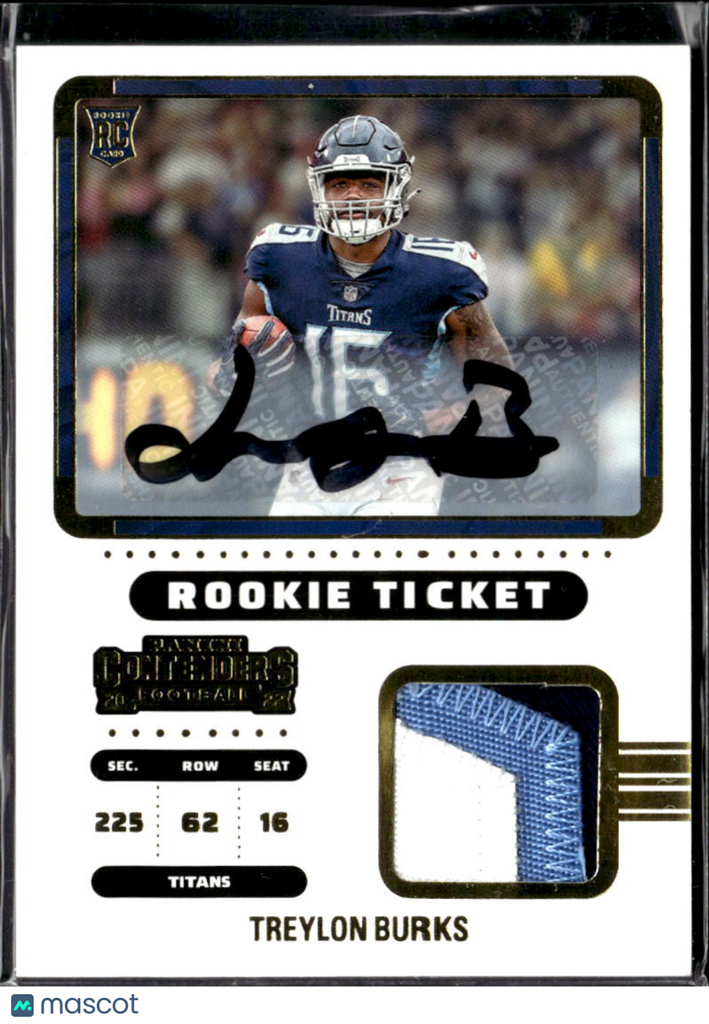 Treylon Burks 2022 Contenders Auto Autograph Patch RC Arkansas Tennessee Titans