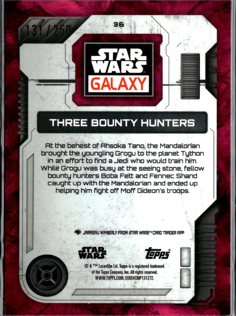 Three Bounty Hunters 2026 Topps Star Wars Galaxy Pink Refractor 131/250 #36