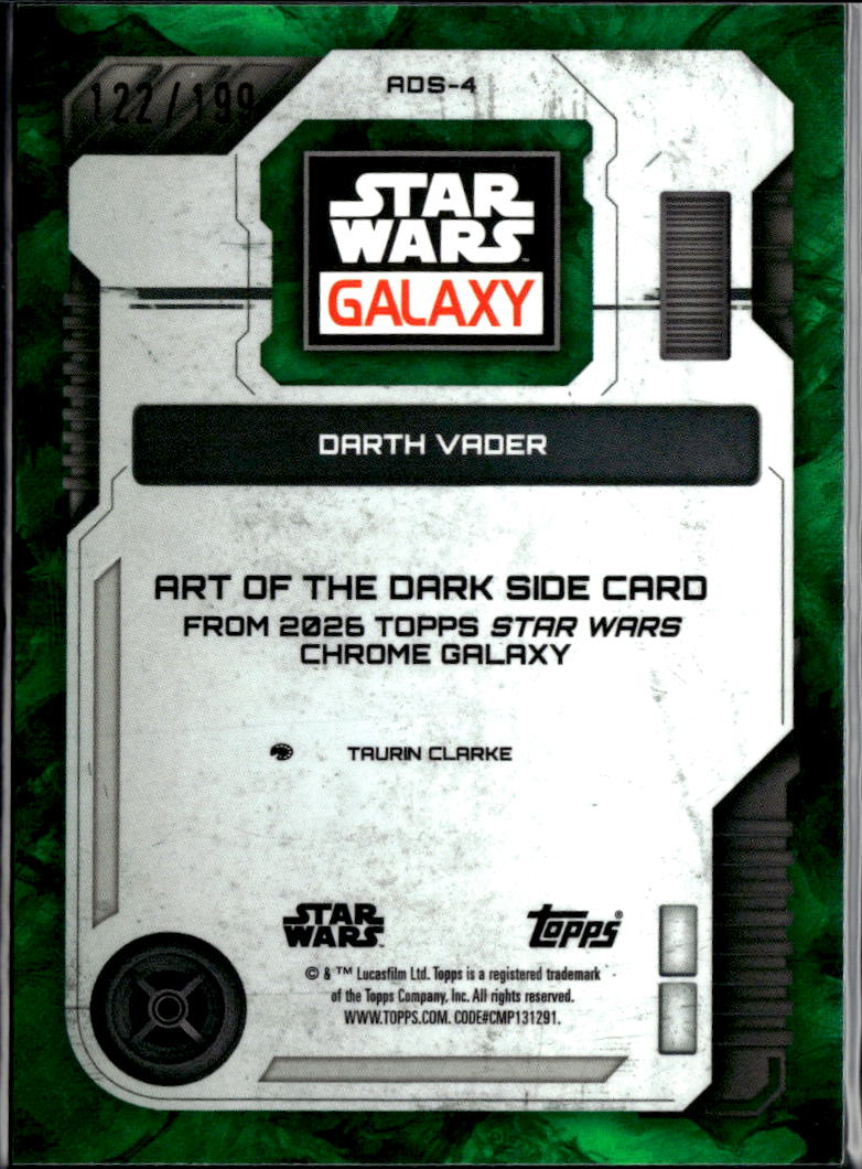 Darth Vader 2026 Topps Star Wars Chrome Galaxy Green Refractor 122/199 #ADS-4