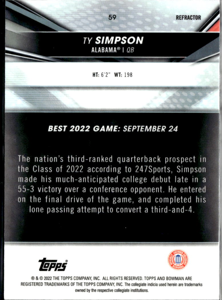 Ty Simpson 2022 Bowman's Best Refractor RC Rams Alabama Crimson Tide