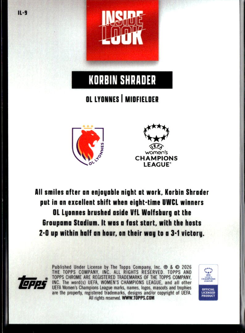 Korbin Albert 2026 Topps Chrome UEFA Women's Inside Look OL Lyonnes
