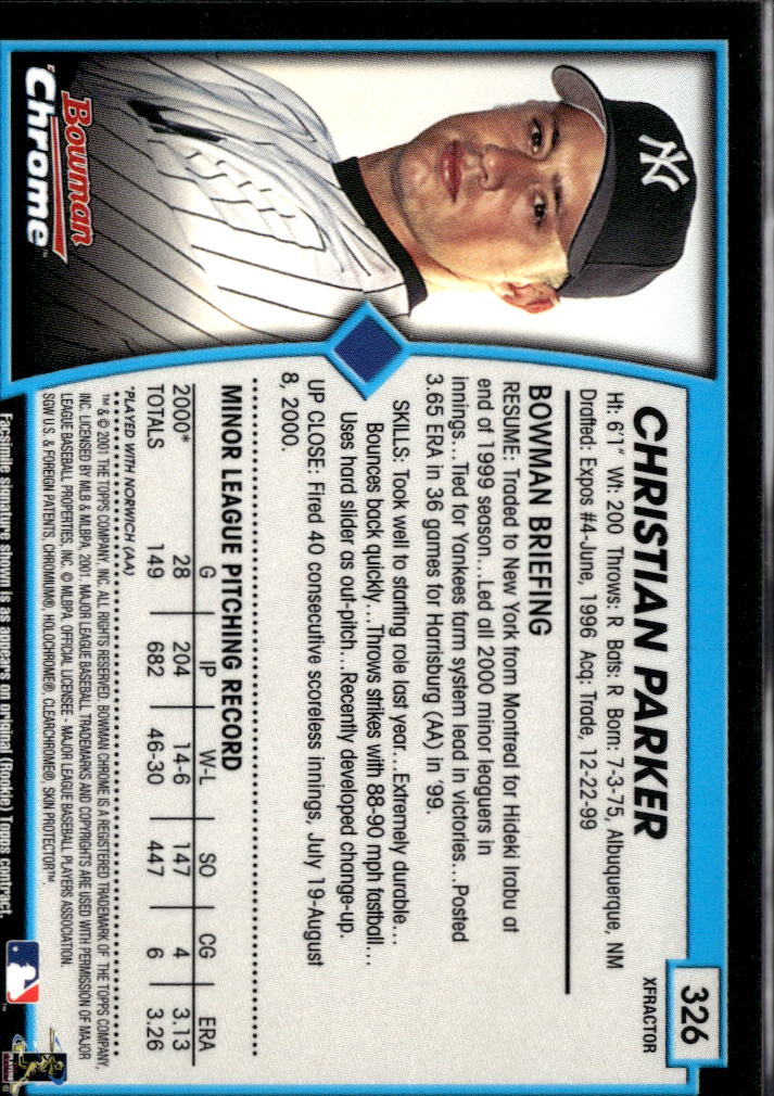 Christian Parker 2001 Bowman Chrome X-Fractor RC New York Yankees