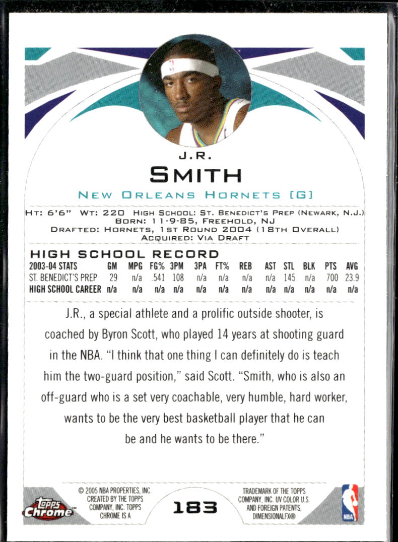 J.R. Smith 2005 Topps Chrome Rookie RC New Orleans Hornets