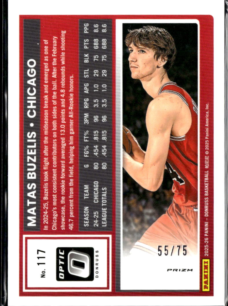 Matas Buzelis 2025 Optic Pink Velocity Prizm 55/75 Chicago Bulls