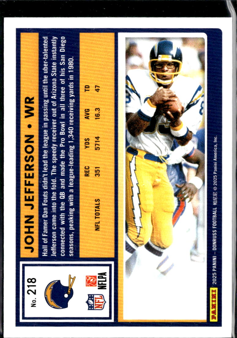 John Jefferson 2025 Donruss Orange Jersey Number 22/83 San Diego Chargers