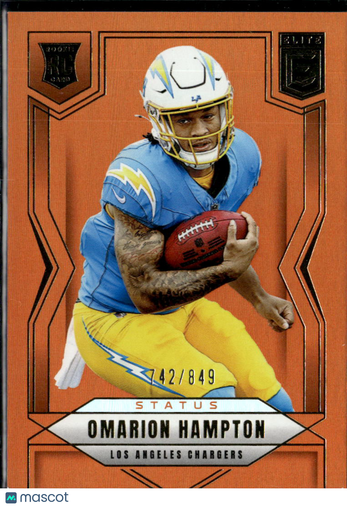 Omarion Hampton 2025 Elite Orange Rookie RC 742/849 Los Angeles Chargers