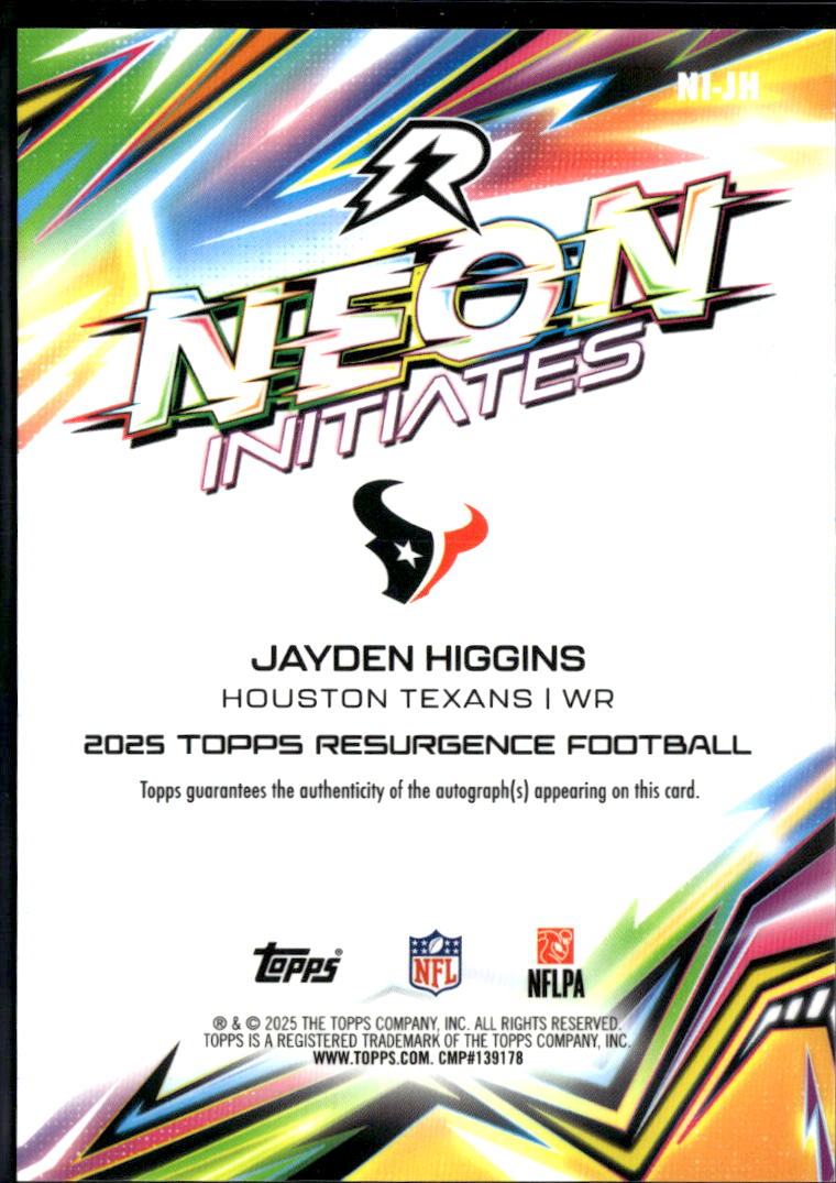 Jayden Higgins 2025 Topps Resurgence Green Ink Auto Autograph RC /99 Texans