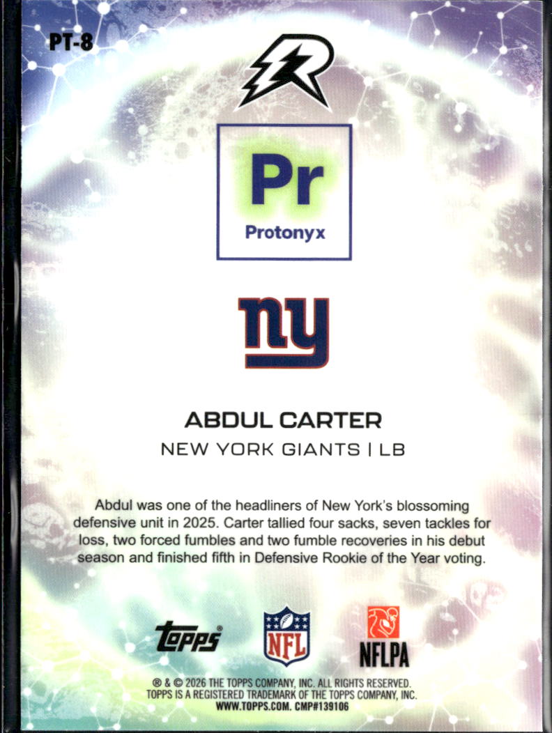 Abdul Carter 2026 Topps Resurgence Gold Wave RC Protonyx 60/350 New York Giants