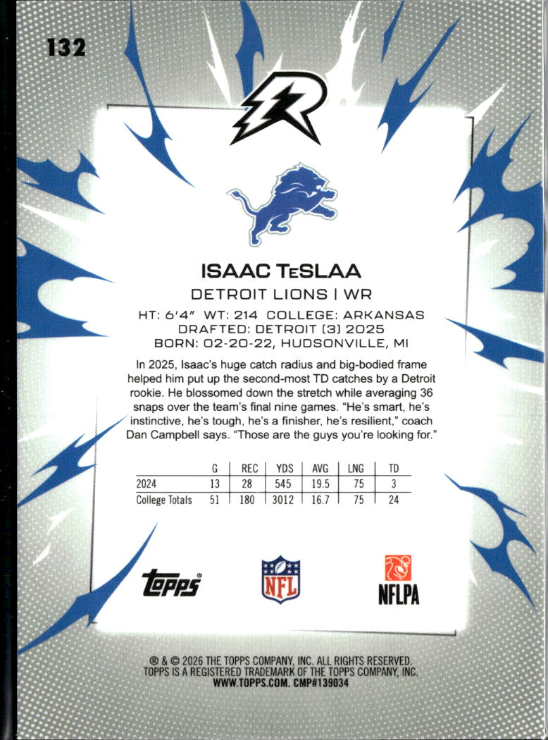 Isaac TeSlaa 2026 Topps Resurgence Gold Rookie RC 359/375 Detroit Lions