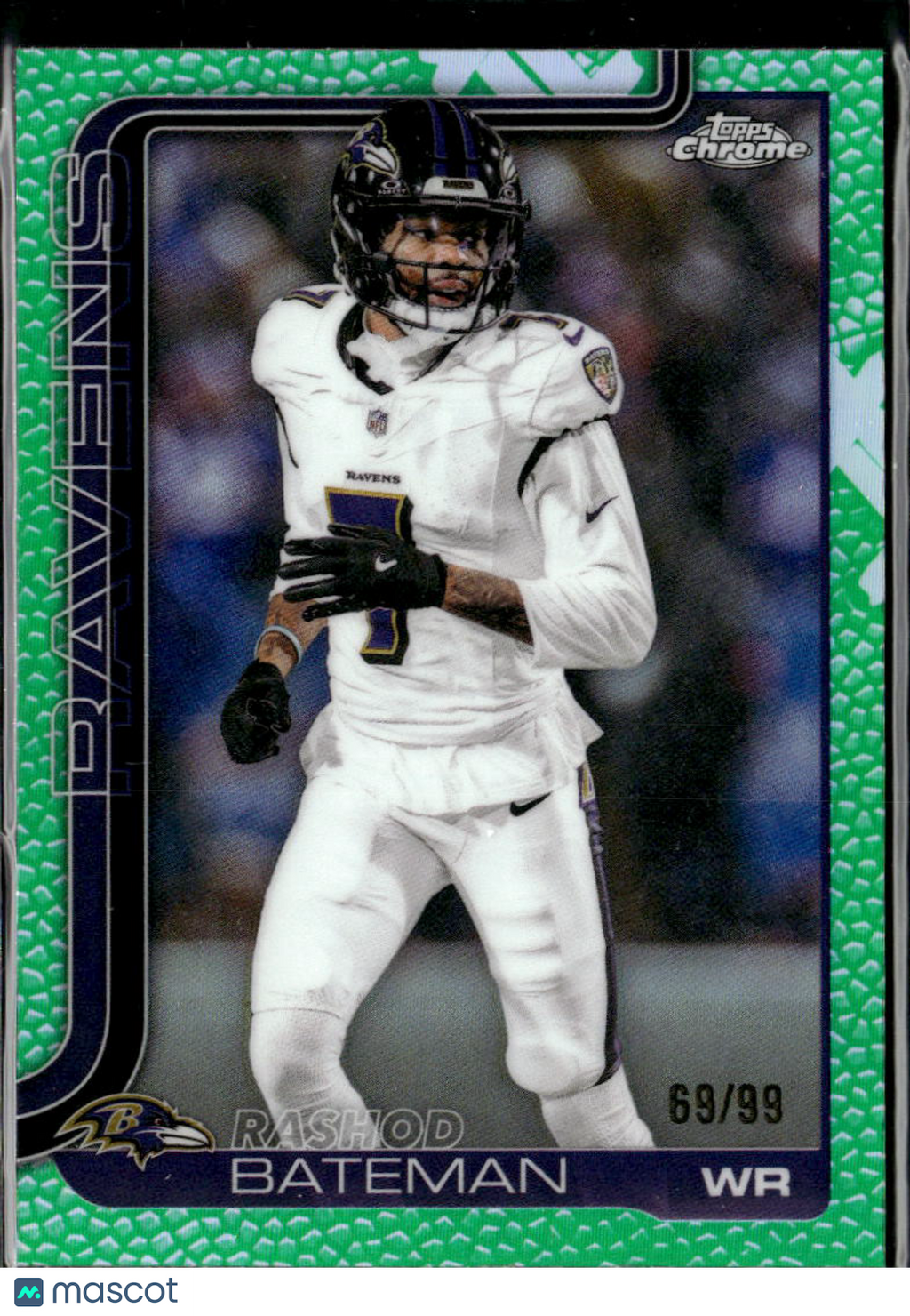Rashod Bateman 2025 Topps Chrome Green Refractor 69/99 Baltimore Ravens