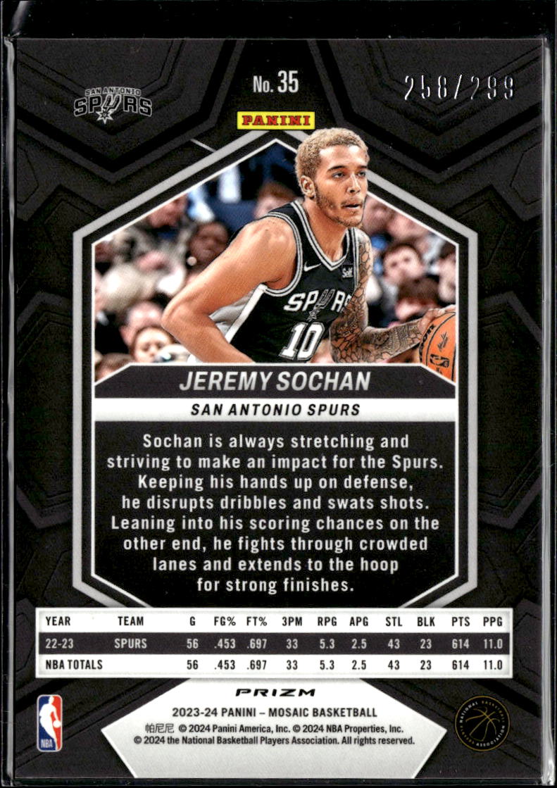 Jeremy Sochan 2023-24 Mosaic Red 258/299 San Antonio Spurs