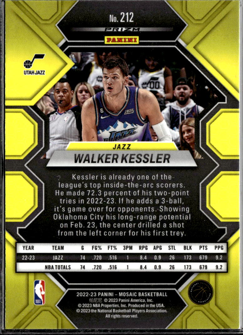 Walker Kessler 2022-23 Mosaic Green Prizm Rookie RC Utah Jazz