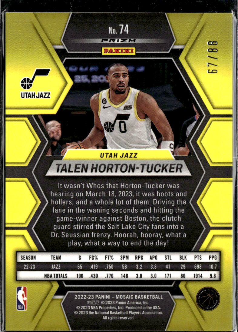 Talen Horton-Tucker 2023 Mosaic Red & Yellow Choice /88 Utah Jazz