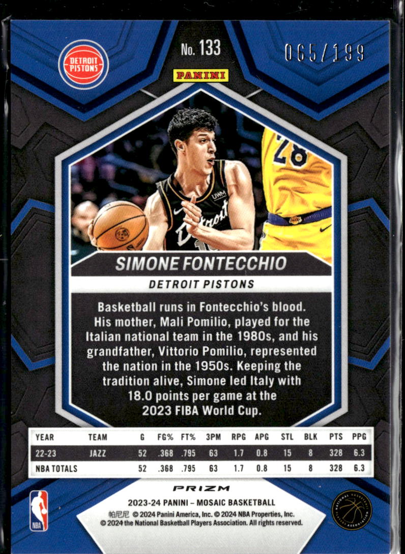 Simone Fontecchio 2024 Mosaic Blue Prizm 65/199 Detroit Pistons