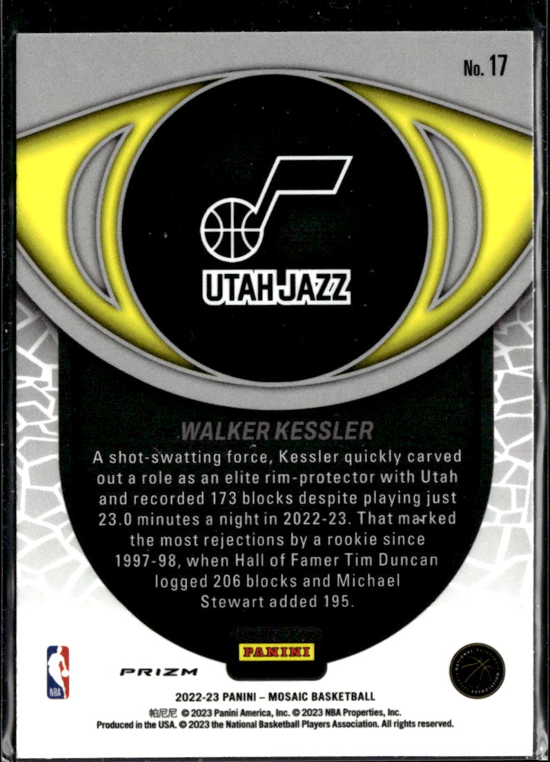 Walker Kessler 2022-23 Mosaic Overdrive Rookie RC Utah Jazz