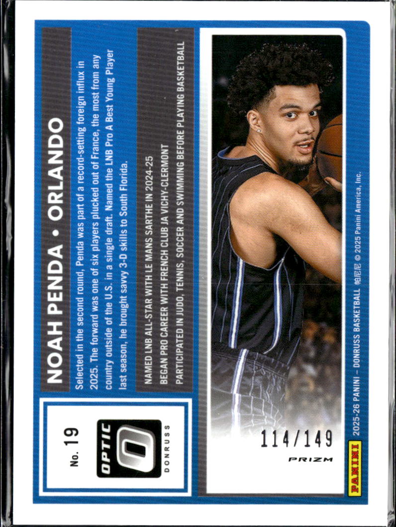 Noah Penda 2025 Optic Blue Stars RC /149 Orlando Magic