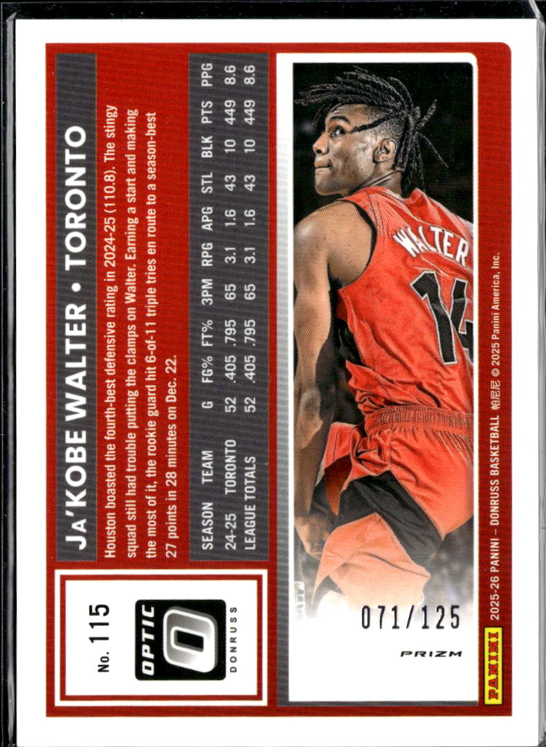 Ja'Kobe Walter 2025 Optic Mojo Prizm /125 Toronto Raptors