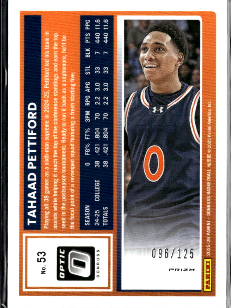 Tahaad Pettiford 2025 Optic Mojo Prizm Rookie RC /125 Auburn Tigers