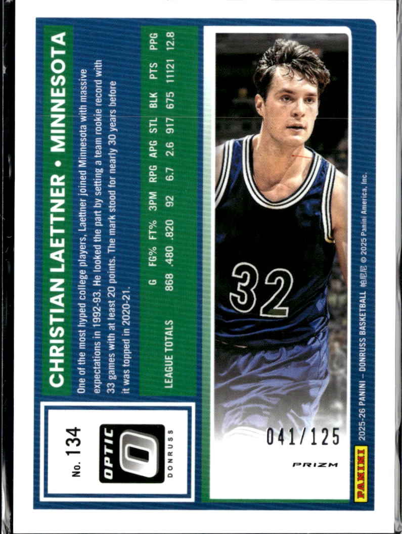 Christian Laettner 2025 Optic Mojo Prizm /125 Minnesota Timberwolves