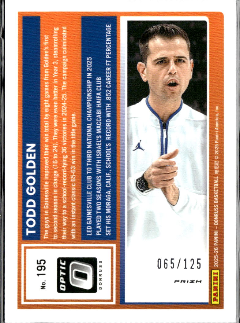 Todd Golden 2025 Optic Mojo /125 Florida Gators