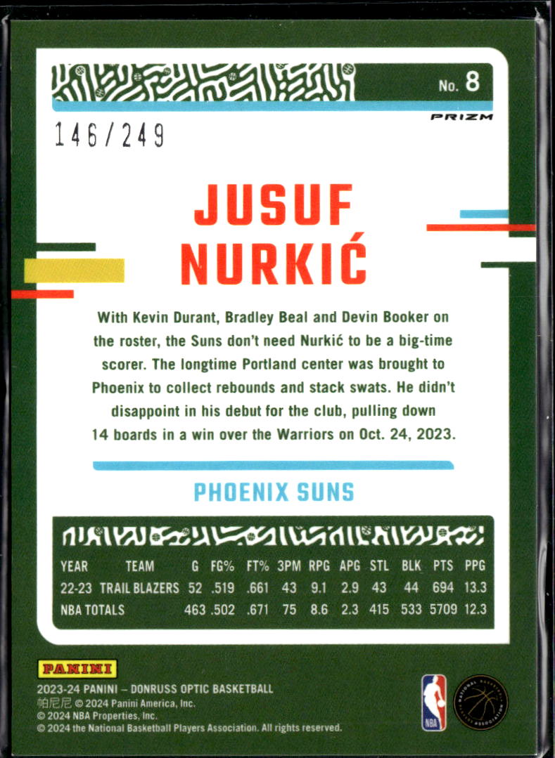 Jusuf Nurkic 2023-24 Optic Aqua Prizm /249 Phoenix Suns