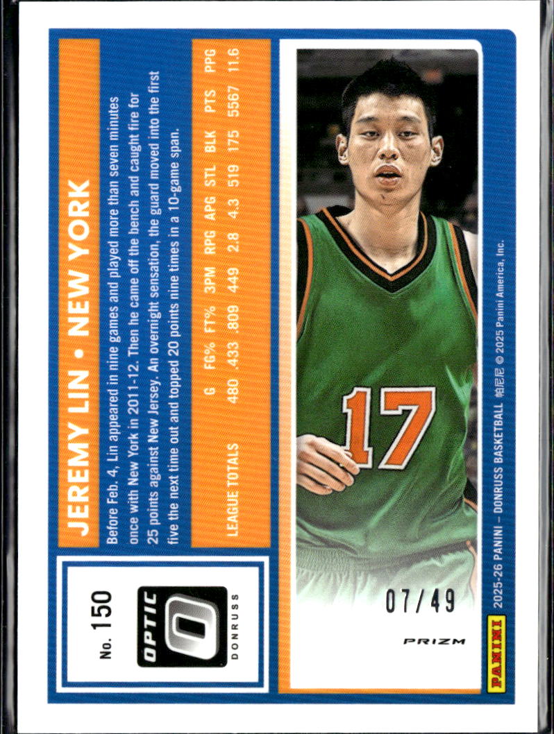 Jeremy Lin 2025 Optic Blue Prizm 7/49 New York Knicks