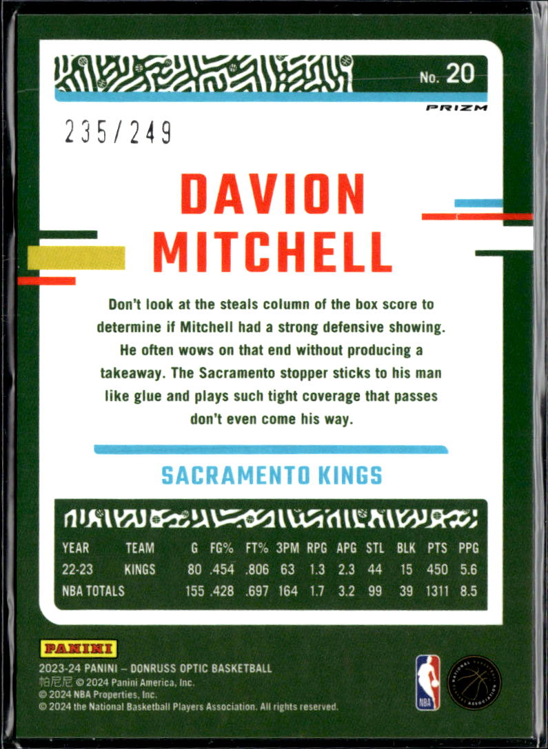 Davion Mitchell 2023-24 Optic Blue Seismic 235/249 Sacramento Kings