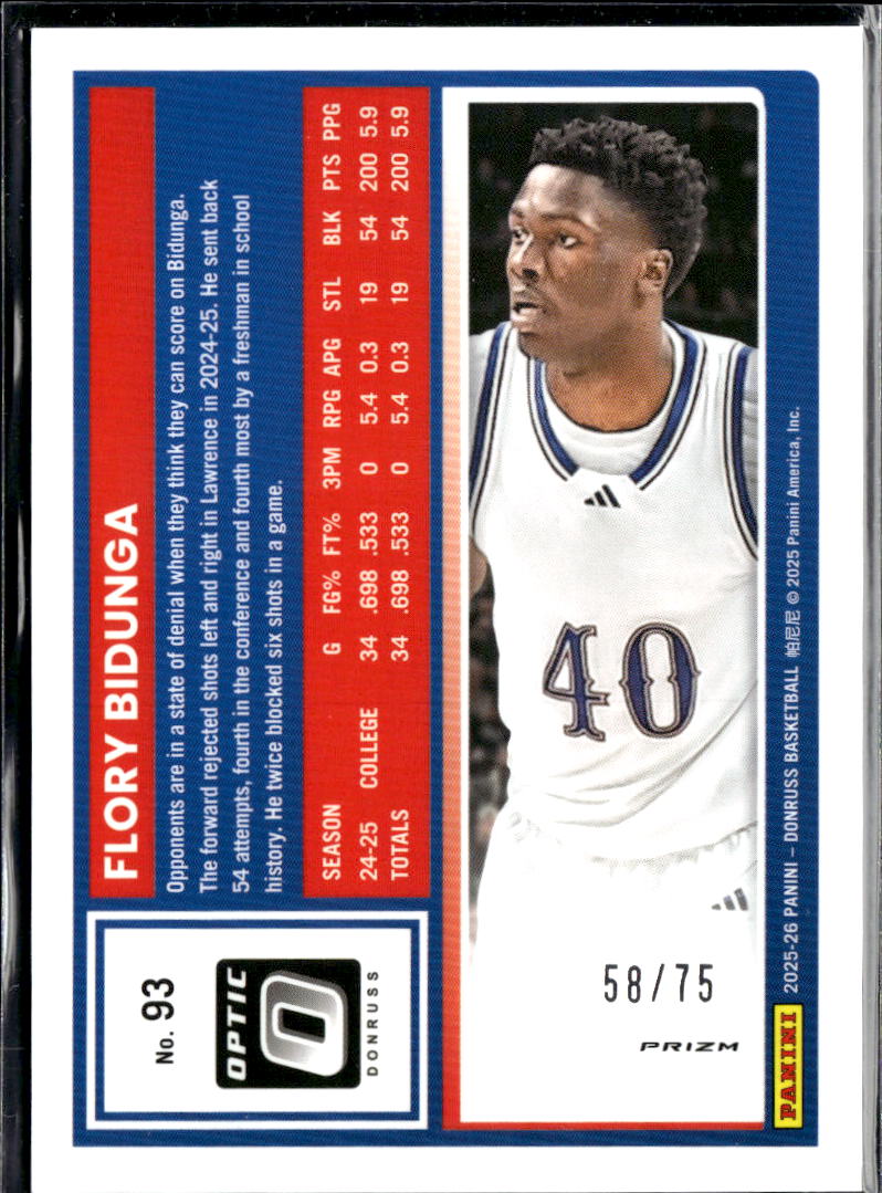 Flory Bidunga 2025 Optic Pink Velocity /75 Kansas Jayhawks