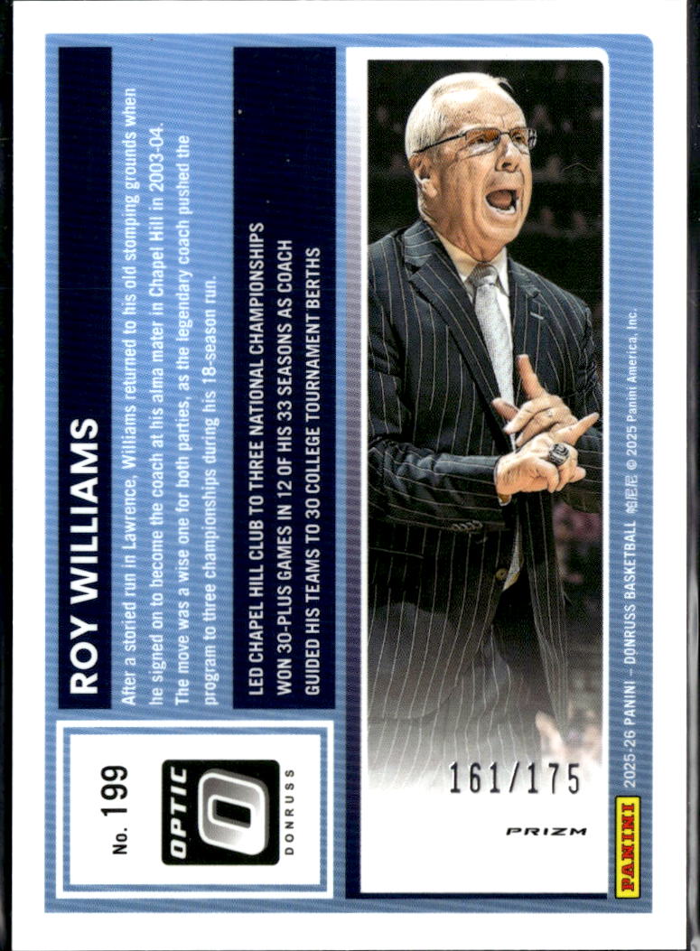 Roy Williams 2025 Optic Orange Prizm /175 North Carolina Tar Heels