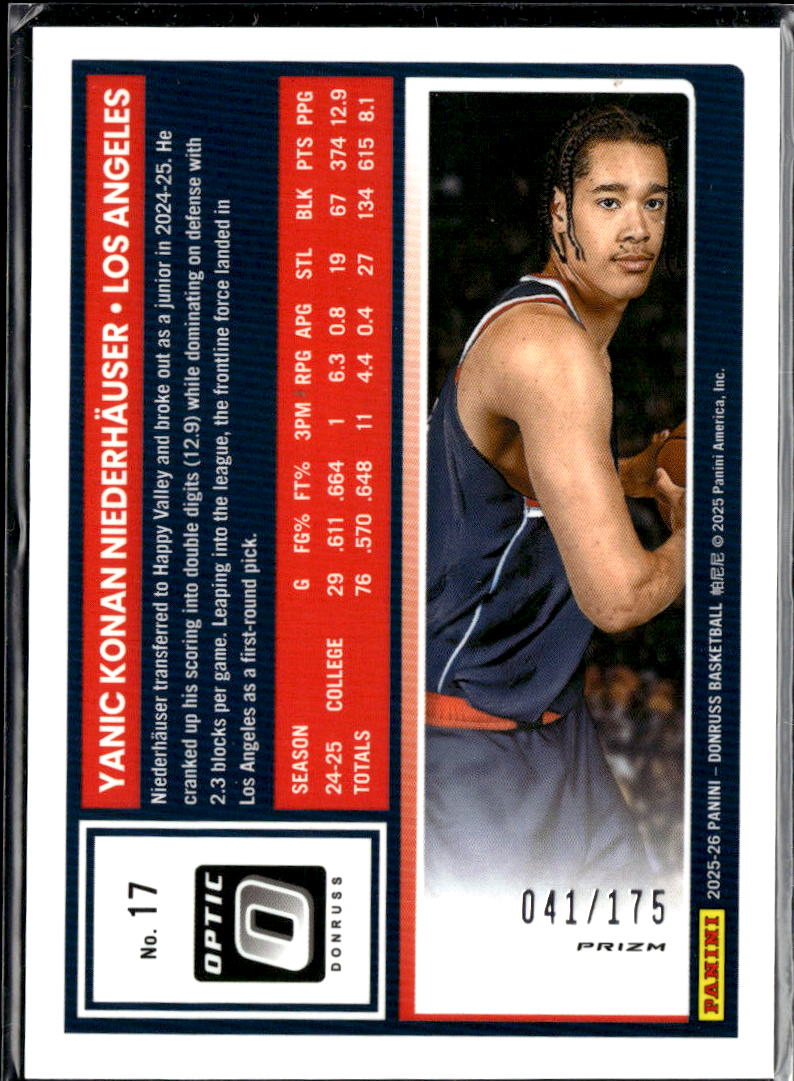 Yanic Konan Niederhauser 2025 Optic Orange RC /175 Los Angeles Clippers