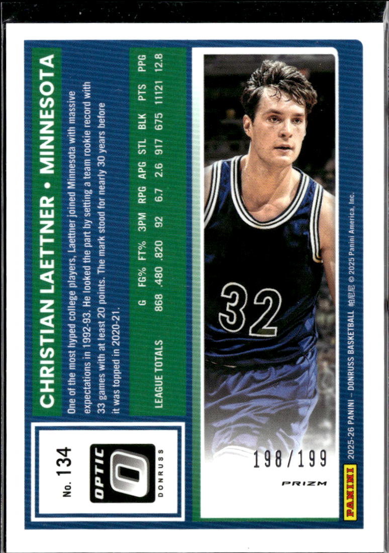 Christian Laettner 2025 Optic Prizm /199 Minnesota Timberwolves