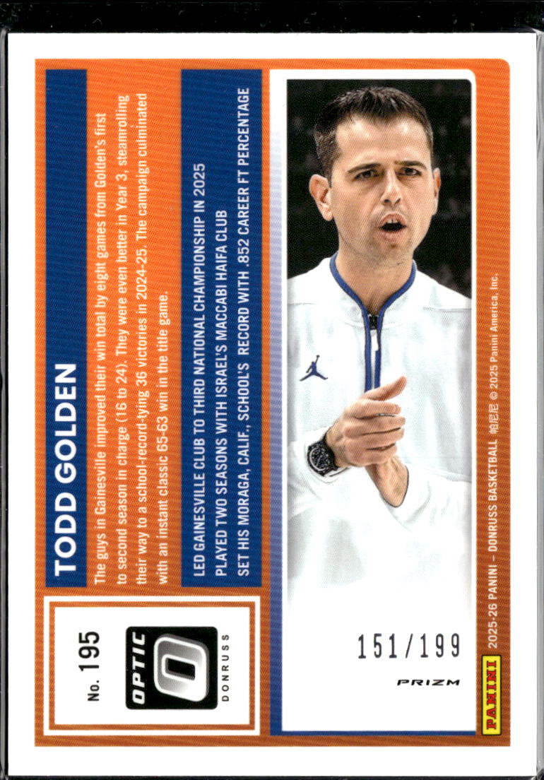Todd Golden 2025 Optic Orange Velocity /199 Florida Gators