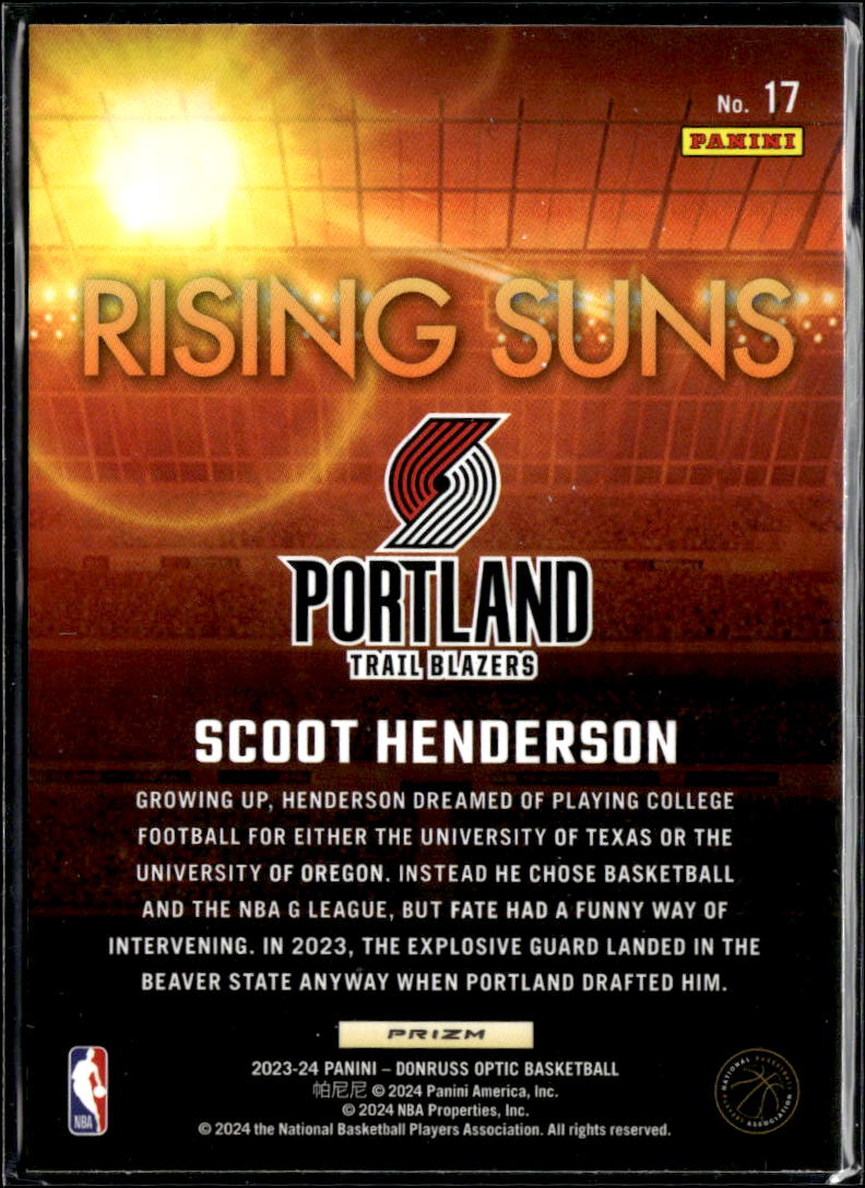 Scoot Henderson 2024 Optic Rising Suns Holo RC Portland Trail Blazers