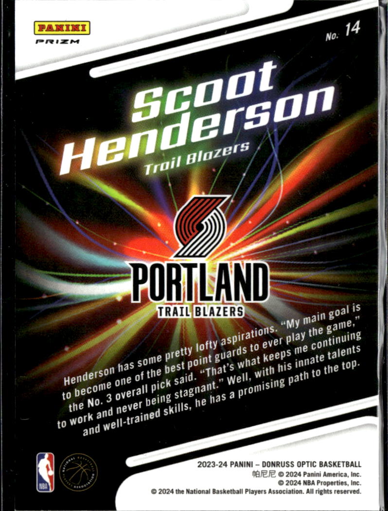 Scoot Henderson 2024 Optic Lights Out Holo RC Portland Trail Blazers