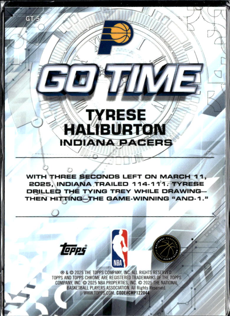 Tyrese Haliburton 2025 Topps Chrome Go Time Raywave refractor Indiana Pacers