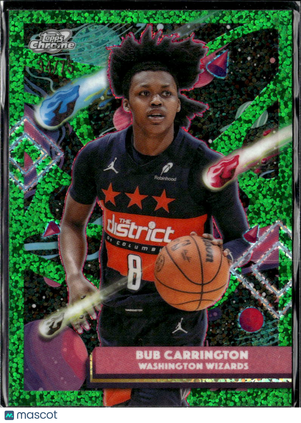 Bub Carrington 2026 Topps Chrome Cosmic Green Refractor 34/75 Washington Wizards
