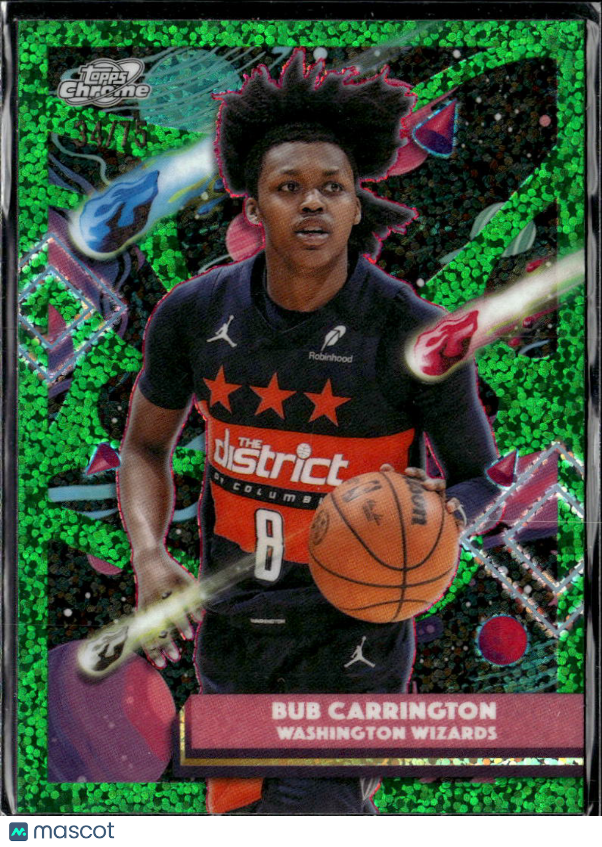 Bub Carrington 2026 Topps Chrome Cosmic Green Refractor 34/75 Washington Wizards