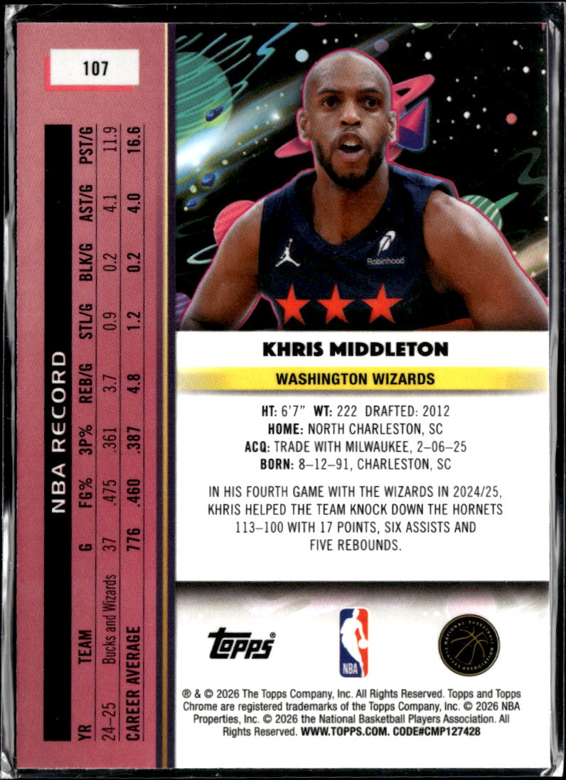 Khris Middleton 2026 Topps Chrome Cosmic Purple /150 Washington Wizards