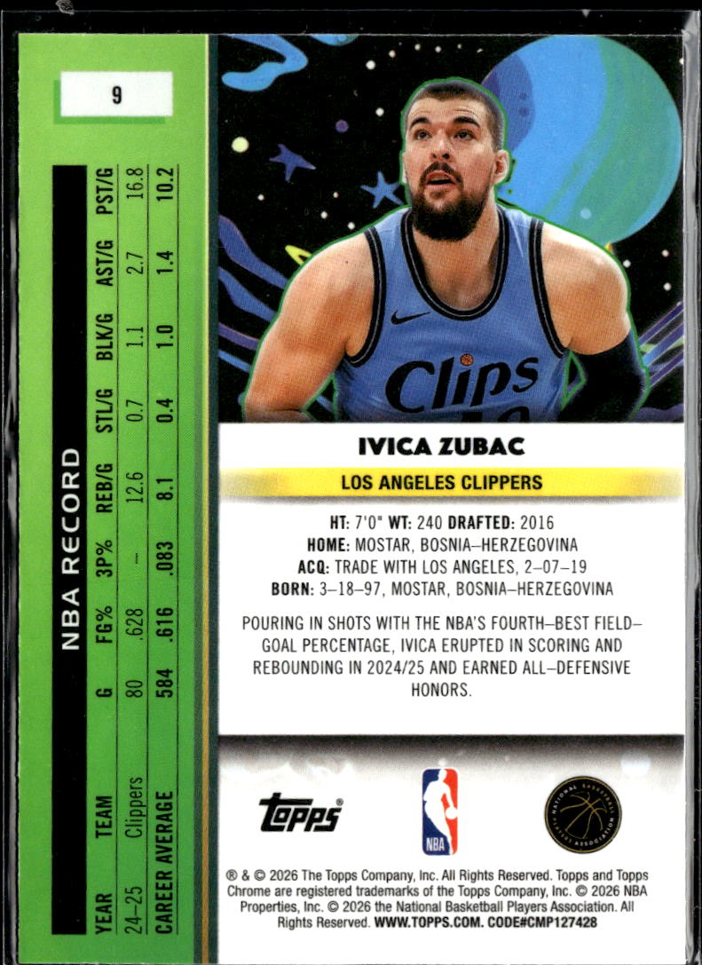 Ivica Zubac 2026 Topps Chrome Los Angeles Clippers