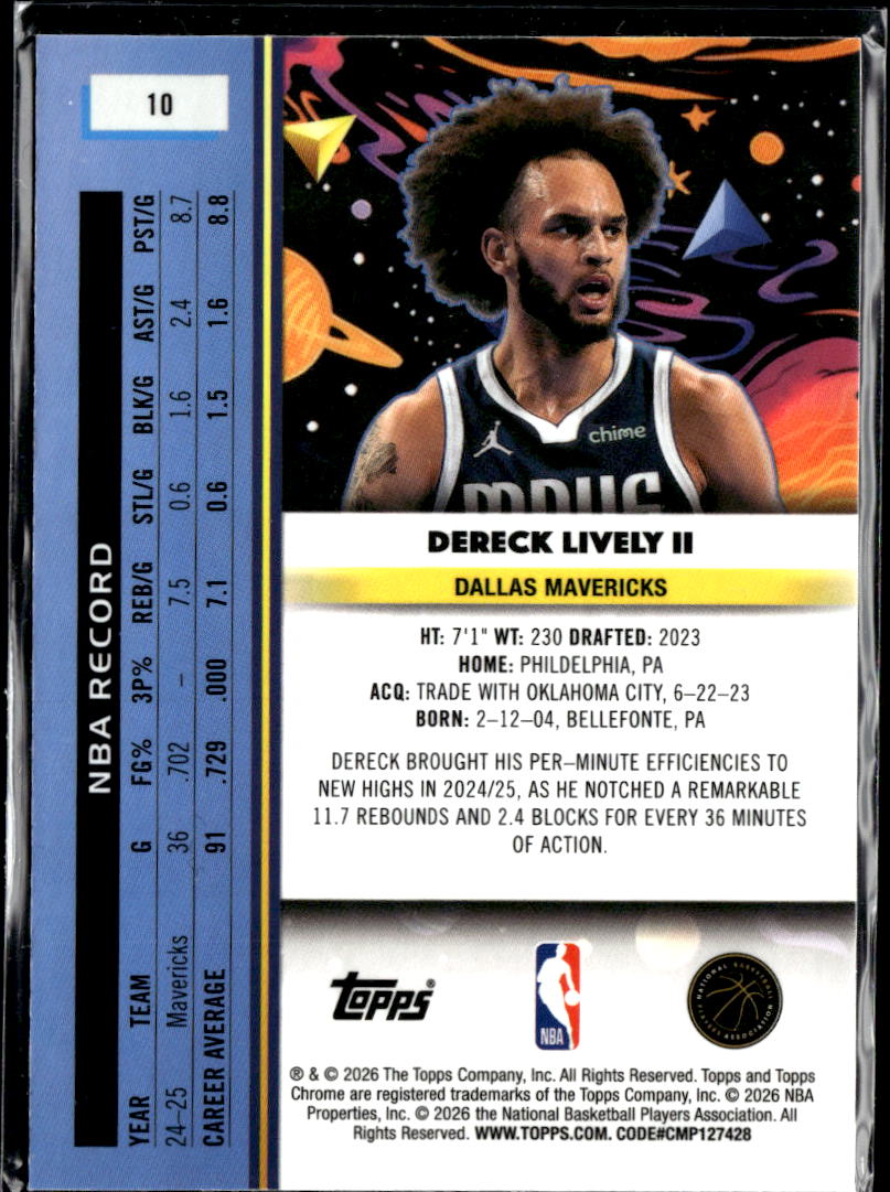 Dereck Lively II 2026 Topps Chrome Cosmic Nucleus SSP Dallas Mavericks