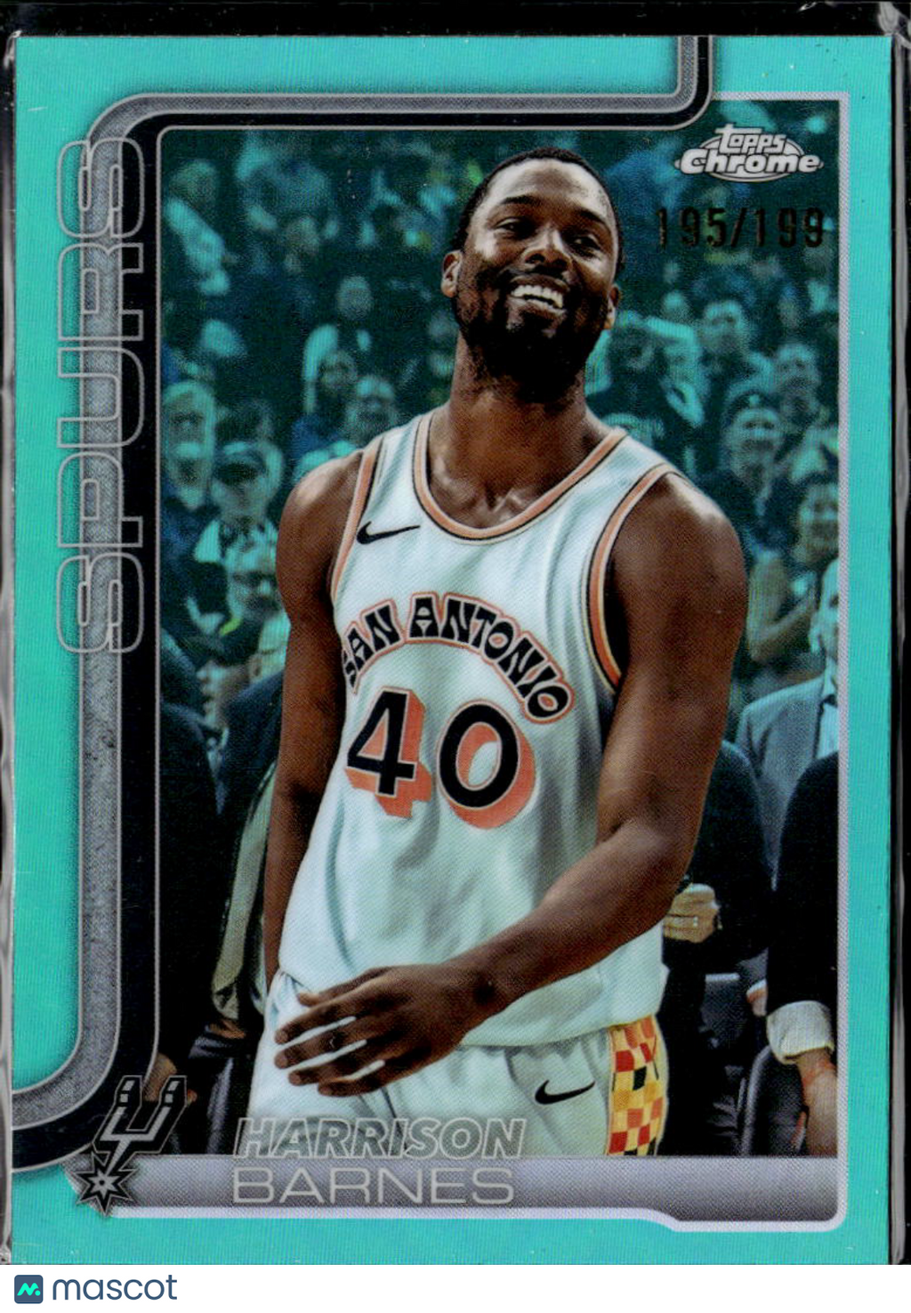 Harrison Barnes 2025 Topps Chrome Aqua Refractor /199 San Antonio Spurs