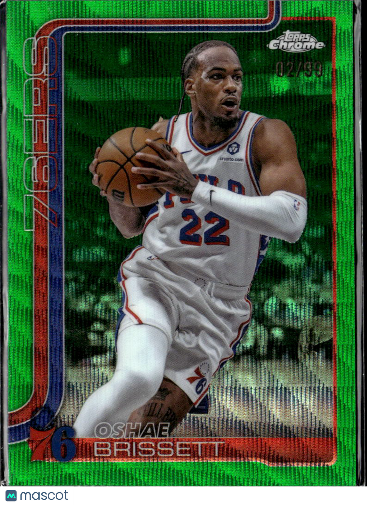 Oshae Brissett 2025 Topps Chrome Green Wave Refractor /99 Philadelphia 76ers