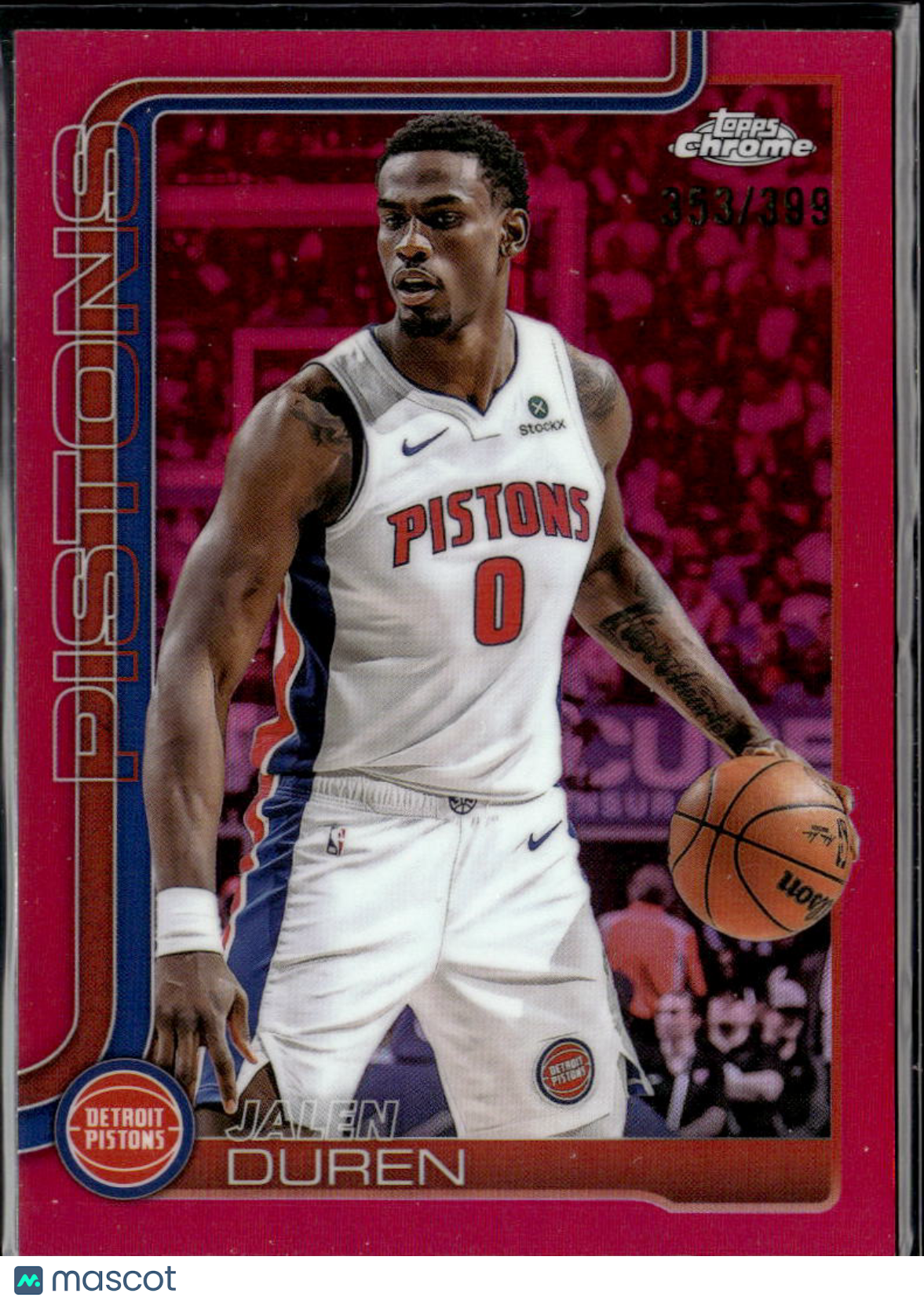 Jalen Duren 2025 Topps Chrome Pink Refractor /399 Detroit Pistons