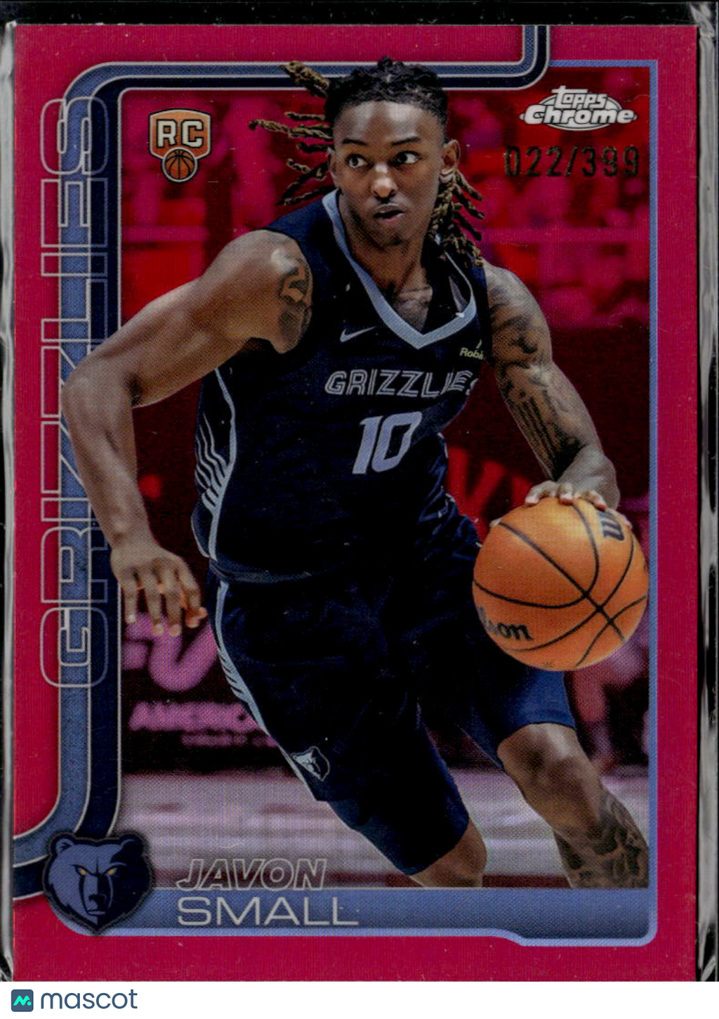Javon Small 2025 Topps Chrome Pink Refractor RC /399 Memphis Grizzlies