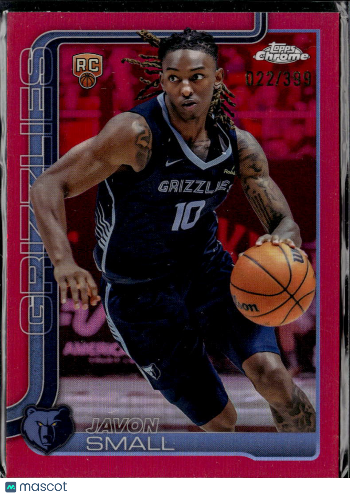 Javon Small 2025 Topps Chrome Pink Refractor RC /399 Memphis Grizzlies