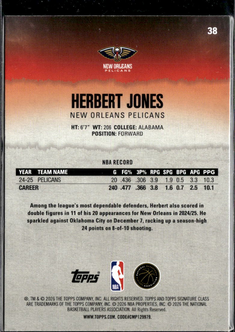 Herbert Jones 2026 Topps Signature Class Pink /299 New Orleans Pelicans
