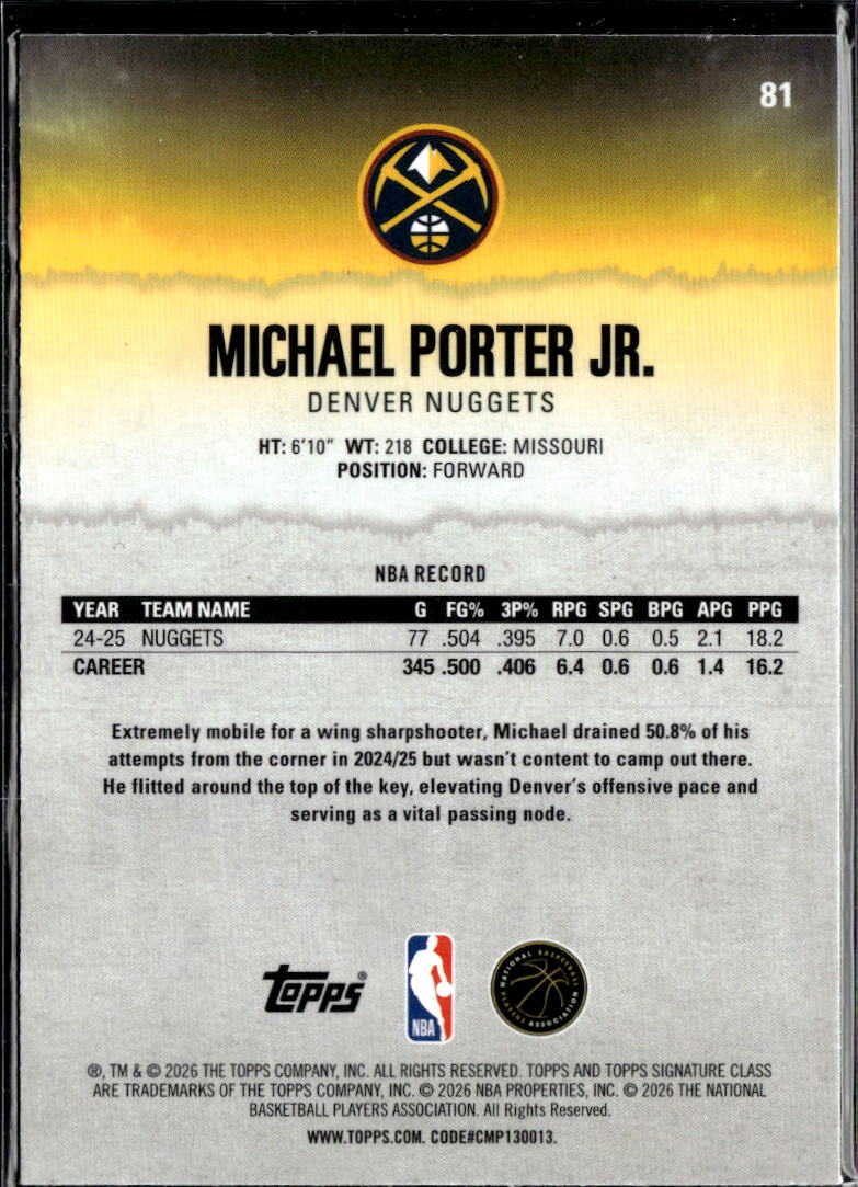 Michael Porter Jr. 2026 Topps Signature Class 7/150 Denver Nuggets
